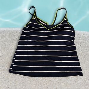 Size Large Tankini Swimwear, Navy & White Stripes, Crossback Straps Bathing Suit